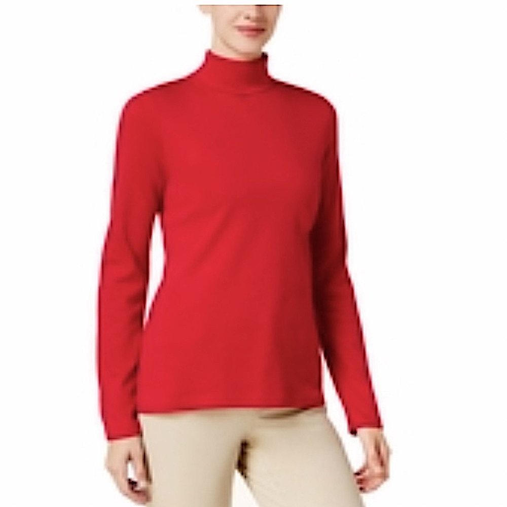 Karen Scott Women's Long Sleeve Turtleneck Cotton Top Red Petite Medium